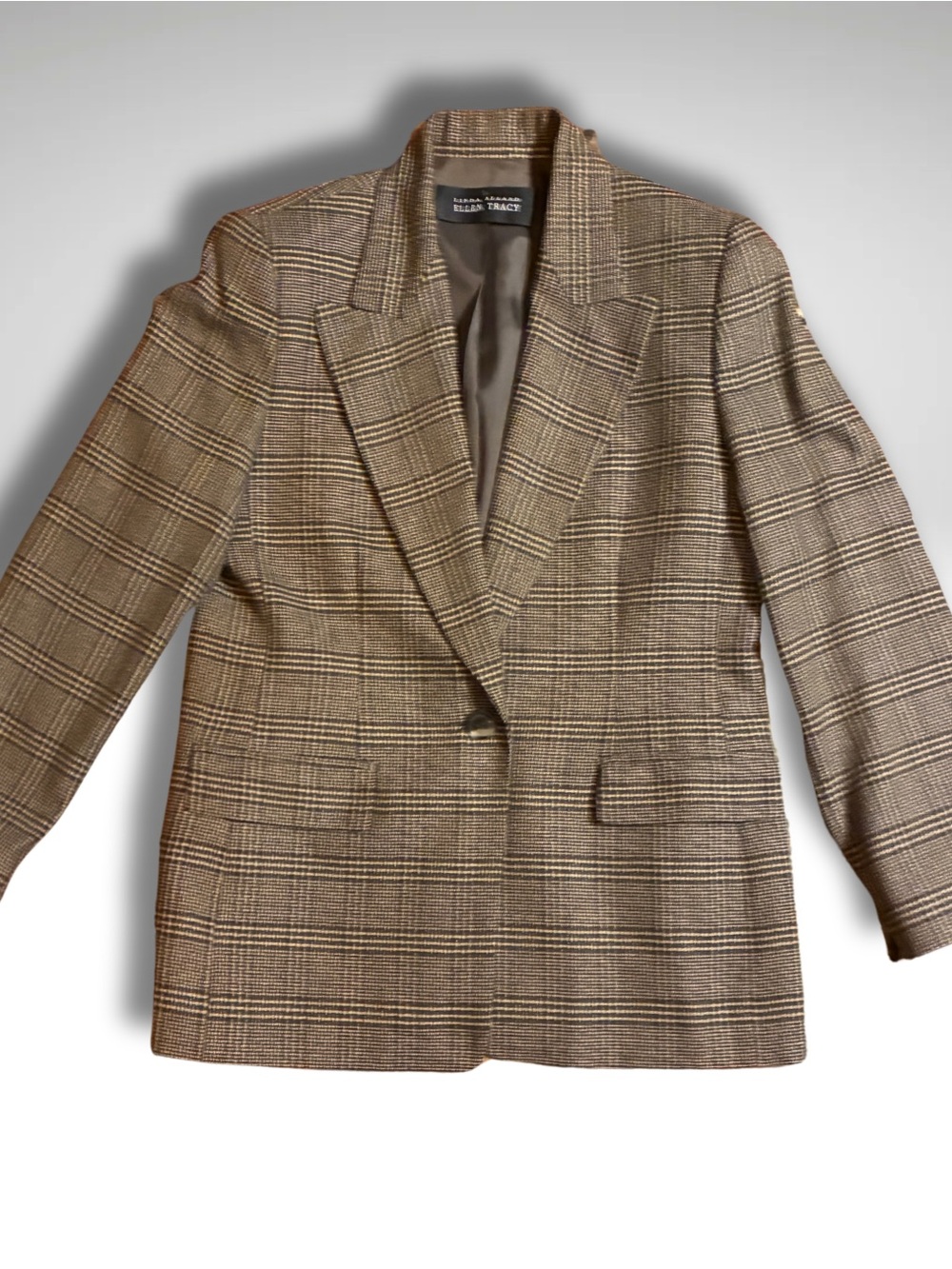 VTG 90s Glen Plaid Silk Wool Tailored Single Button Blazer English Countyside